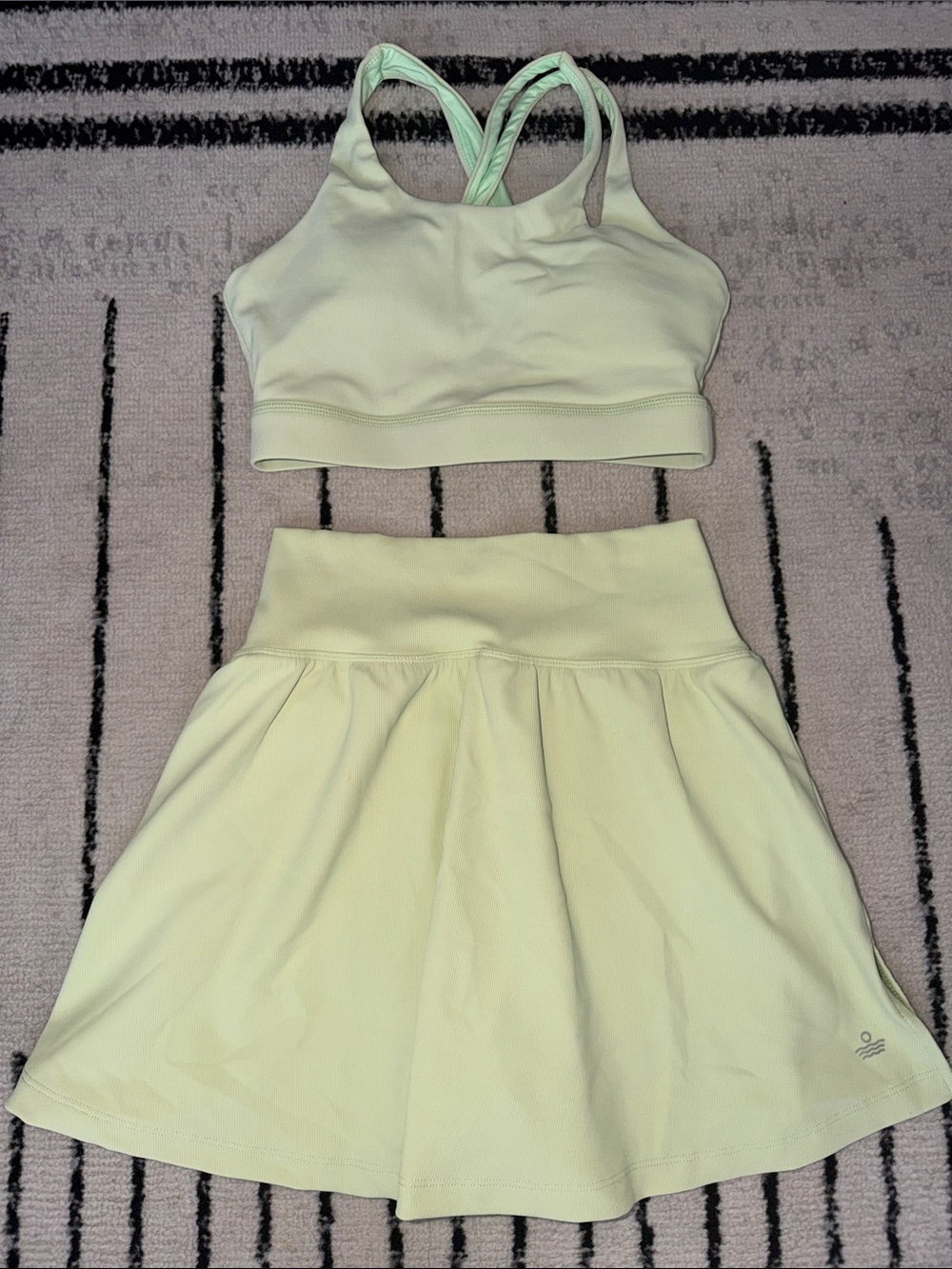 Salt Project Refine Ribbed Cross My Heart Bra & Adore You Skirt in color Matcha